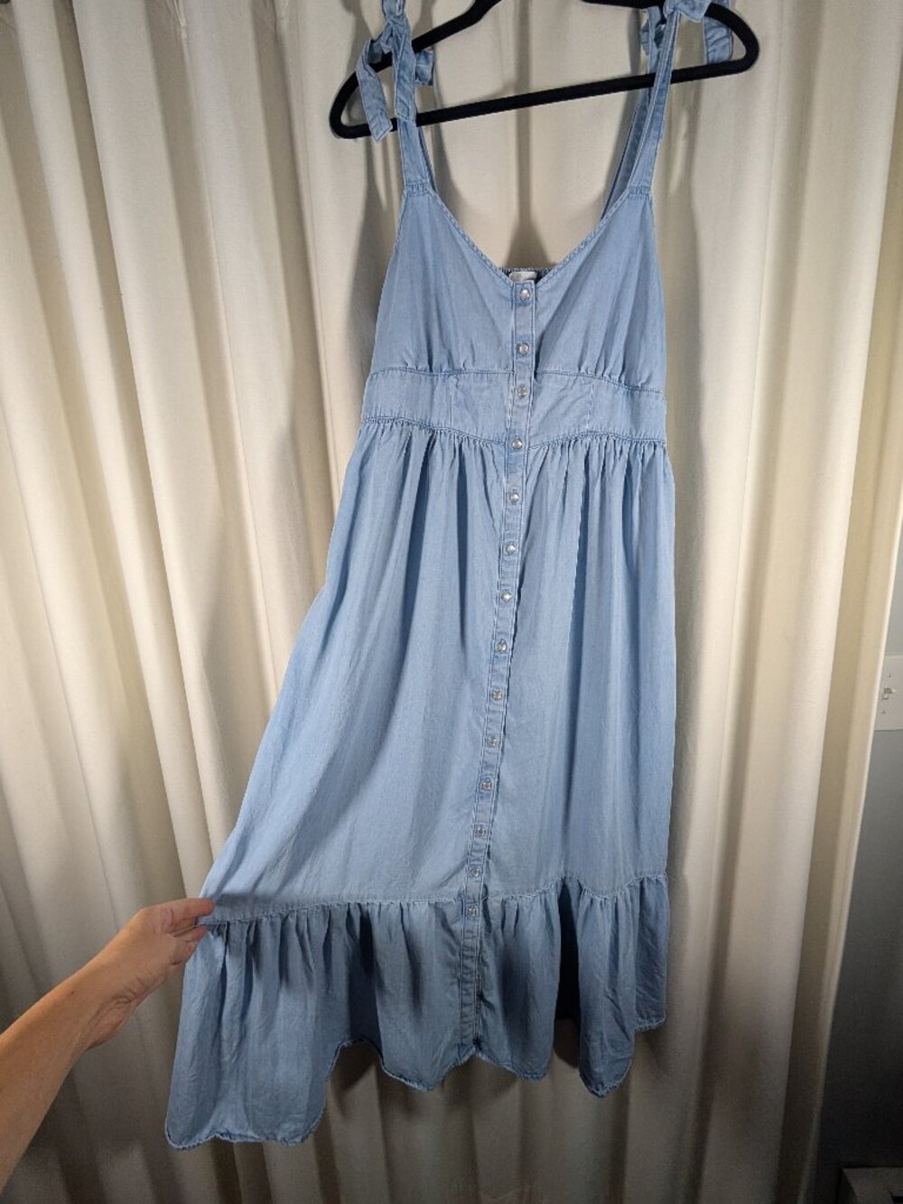 Levis Katherine Denim Maxi Dress Smocked Milkmaid Button Up Tiered, XL, NWOT